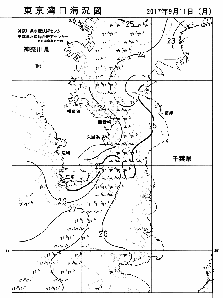 海況図, 東京湾口海況図 検索結果, (水温分布 等を図示)