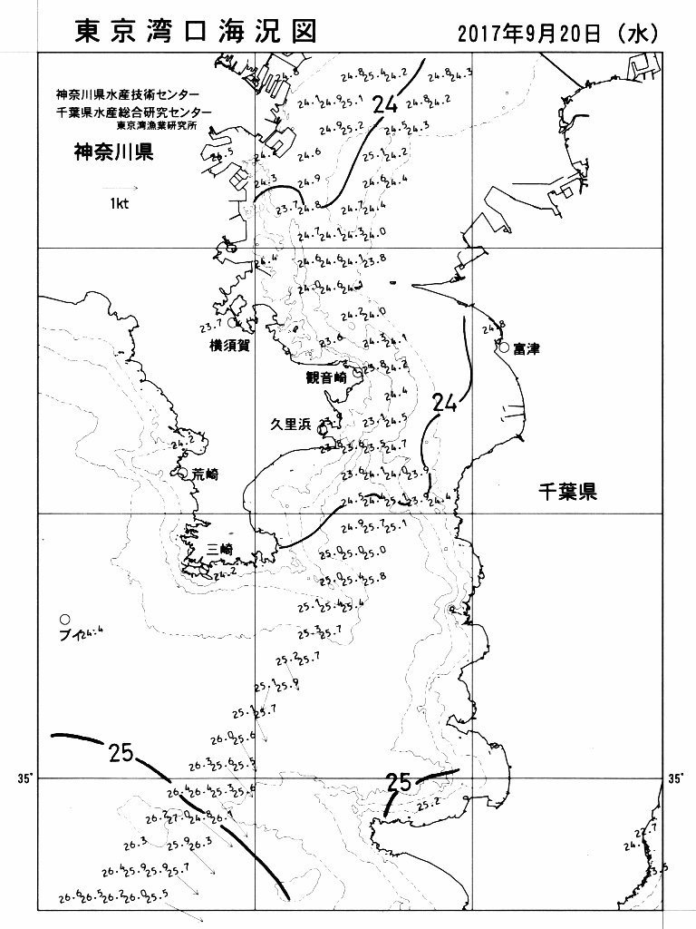 海況図, 東京湾口海況図 検索結果, (水温分布 等を図示)