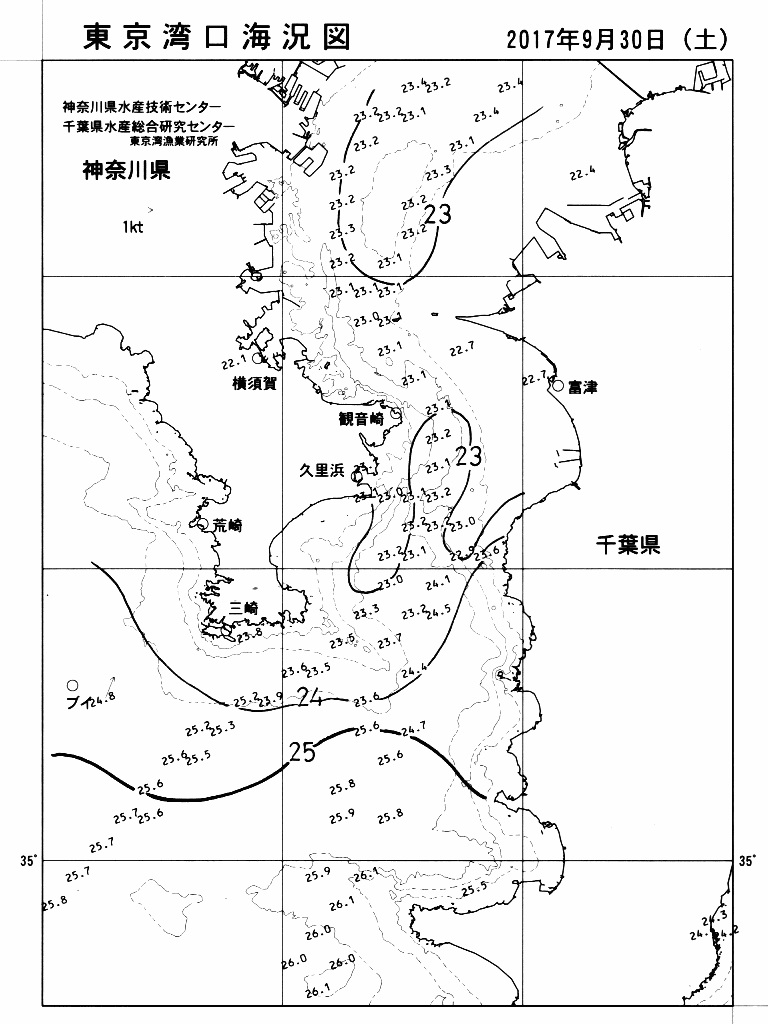 海況図, 東京湾口海況図 検索結果, (水温分布 等を図示)
