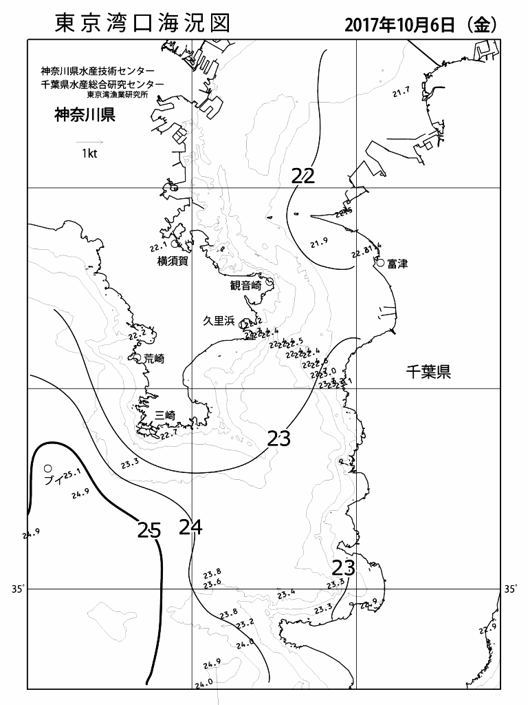 海況図, 東京湾口海況図 検索結果, (水温分布 等を図示)
