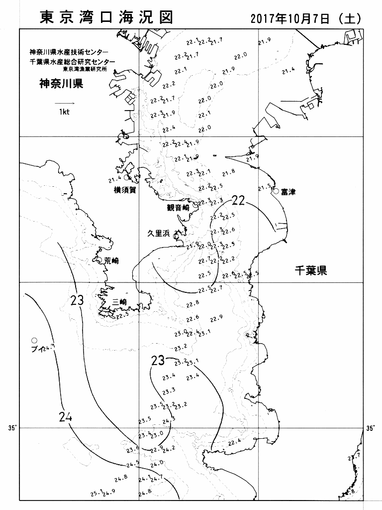 海況図, 東京湾口海況図 検索結果, (水温分布 等を図示)