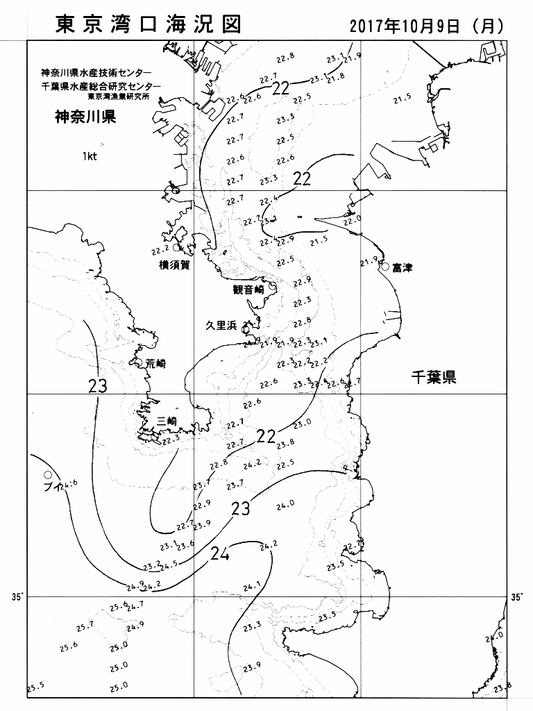 海況図, 東京湾口海況図 検索結果, (水温分布 等を図示)