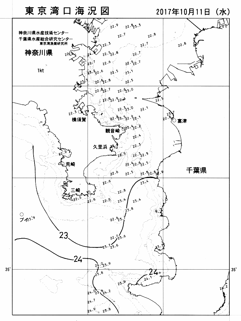 海況図, 東京湾口海況図 検索結果, (水温分布 等を図示)