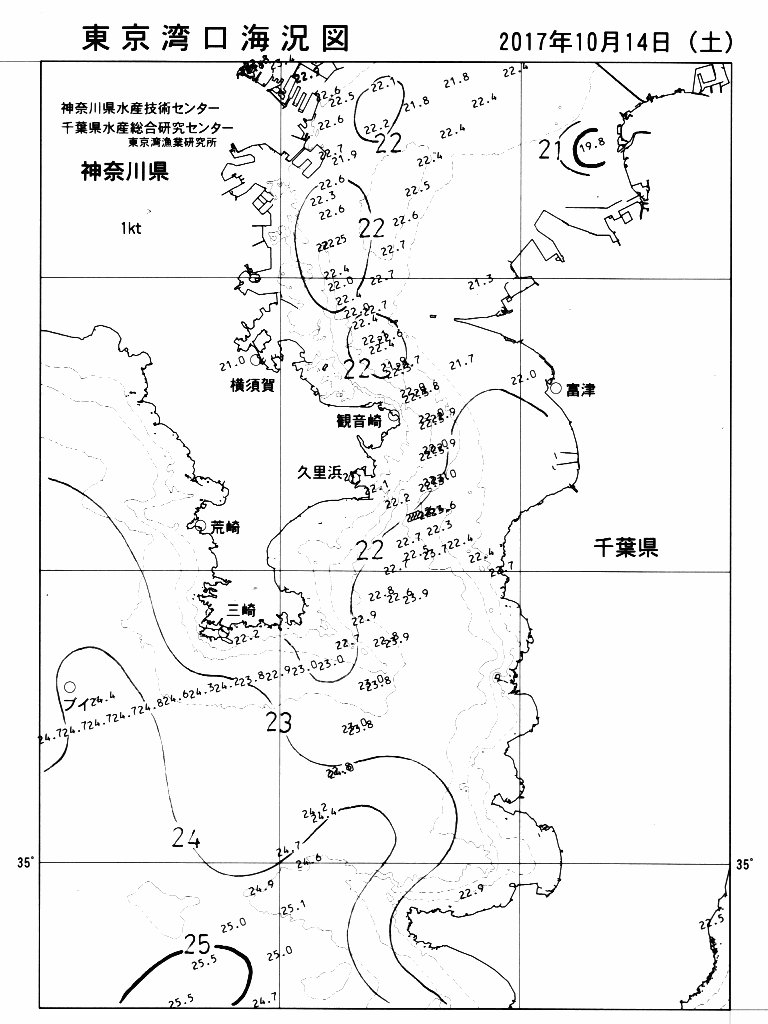 海況図, 東京湾口海況図 検索結果, (水温分布 等を図示)