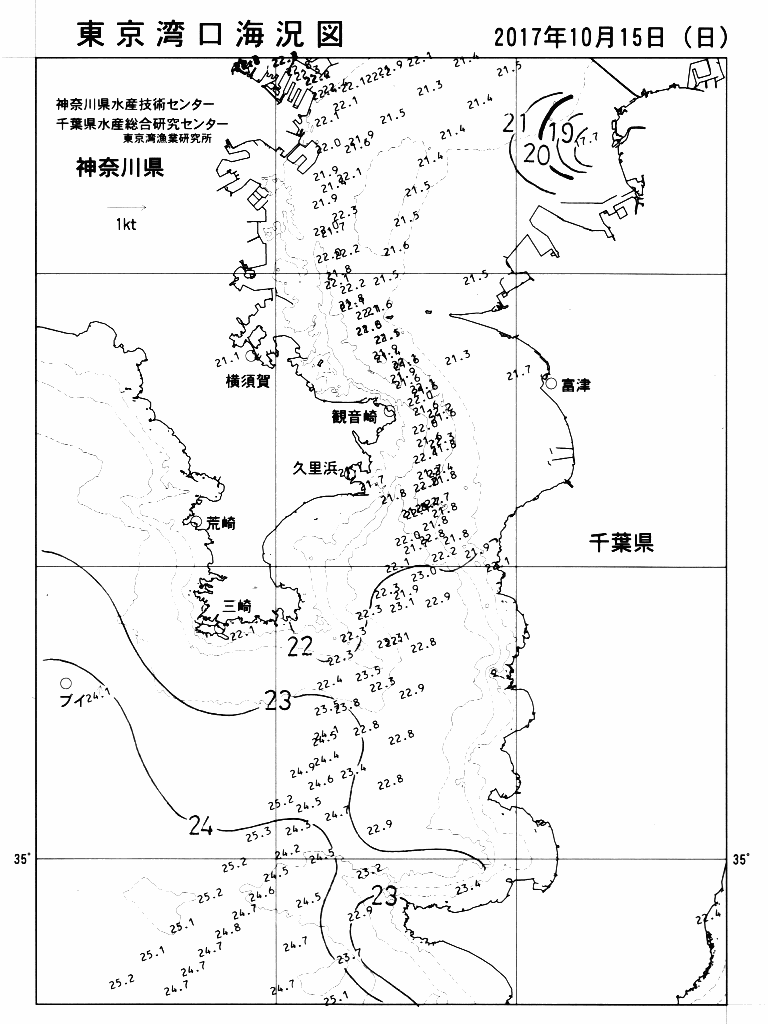 海況図, 東京湾口海況図 検索結果, (水温分布 等を図示)