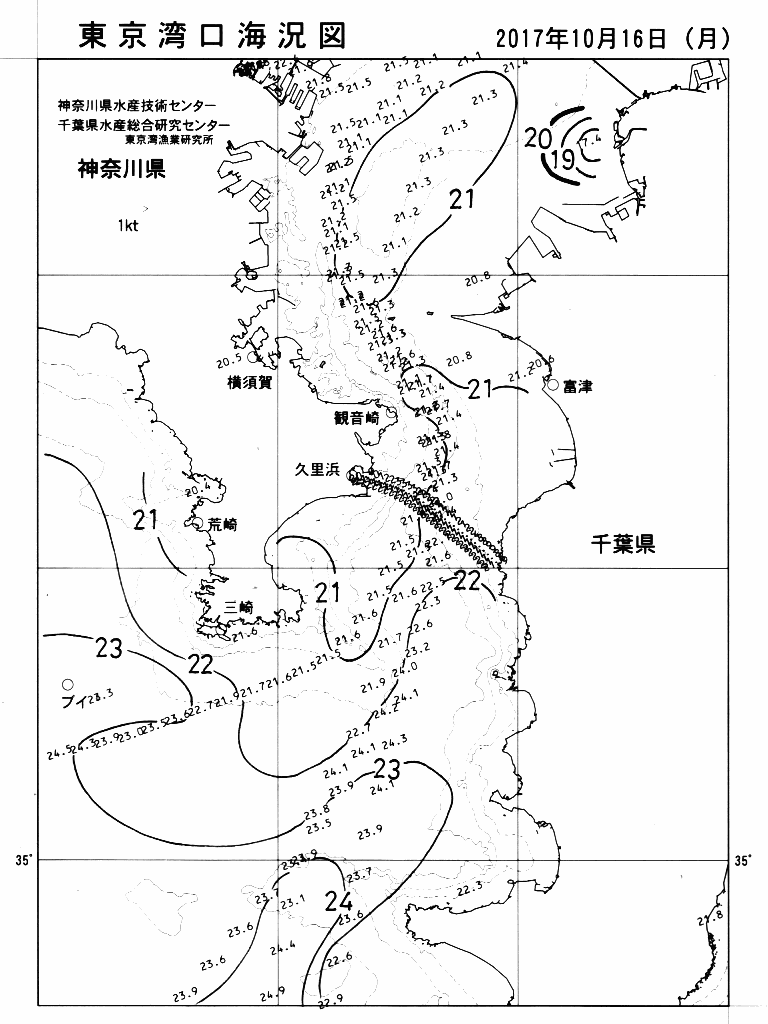 海況図, 東京湾口海況図 検索結果, (水温分布 等を図示)