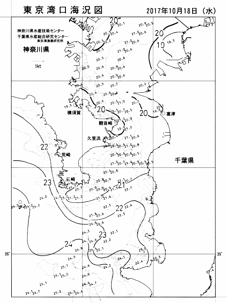 海況図, 東京湾口海況図 検索結果, (水温分布 等を図示)