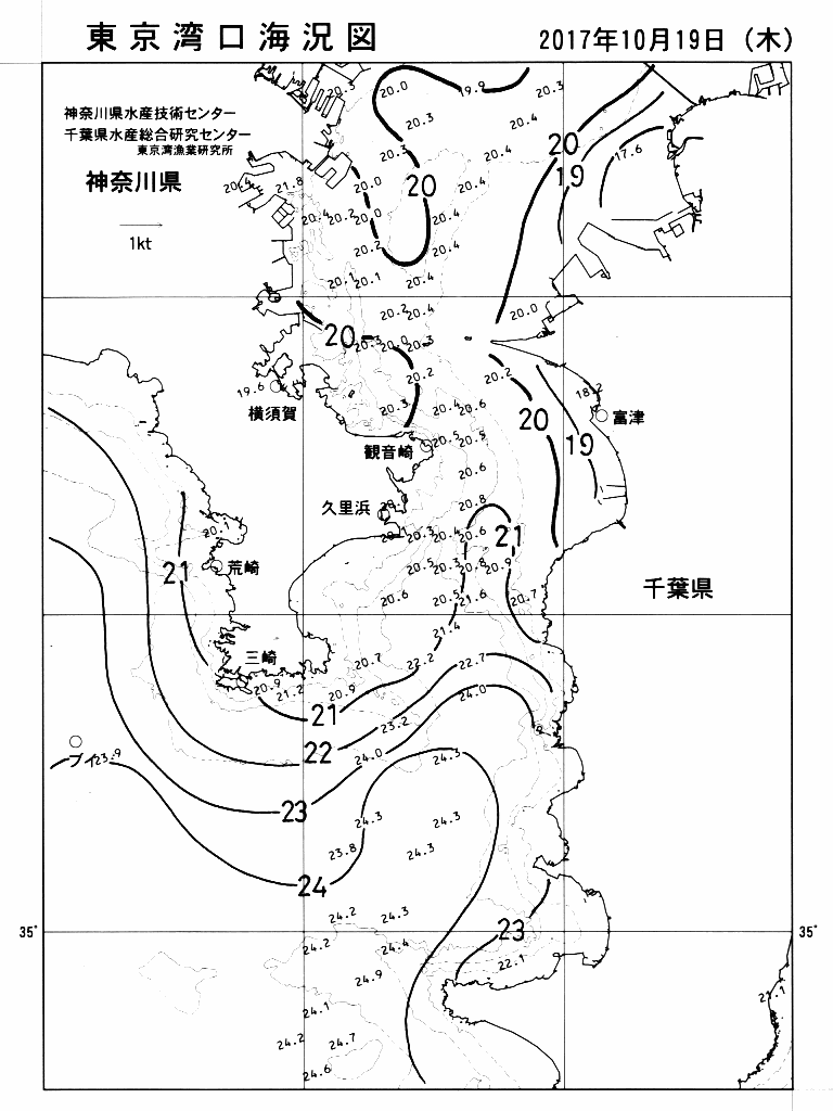 海況図, 東京湾口海況図 検索結果, (水温分布 等を図示)