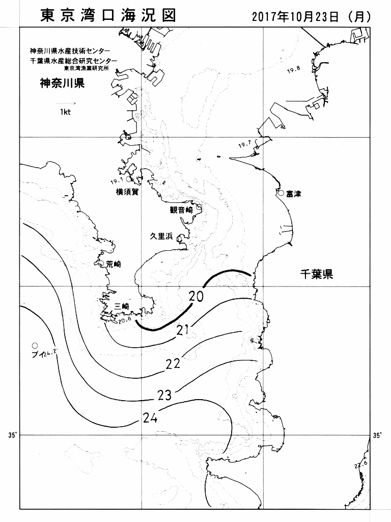 海況図, 東京湾口海況図 検索結果, (水温分布 等を図示)