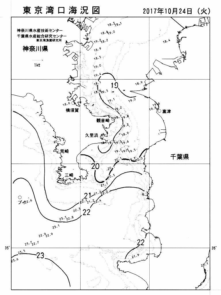 海況図, 東京湾口海況図 検索結果, (水温分布 等を図示)