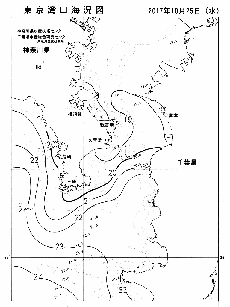 海況図, 東京湾口海況図 検索結果, (水温分布 等を図示)