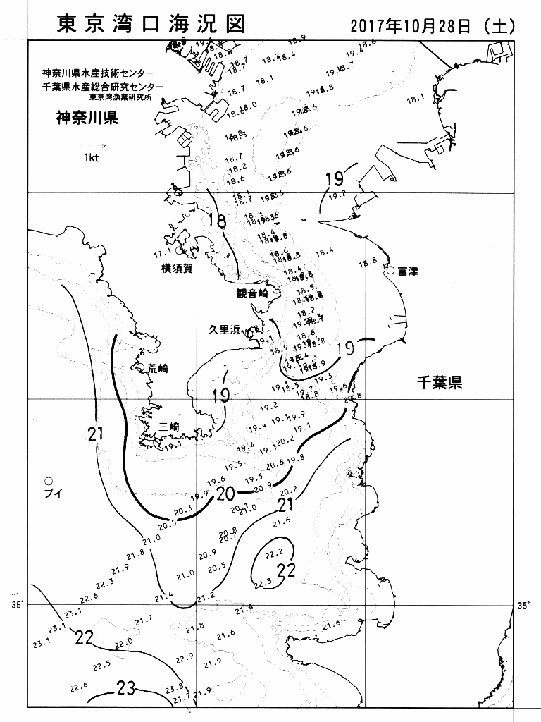 海況図, 東京湾口海況図 検索結果, (水温分布 等を図示)