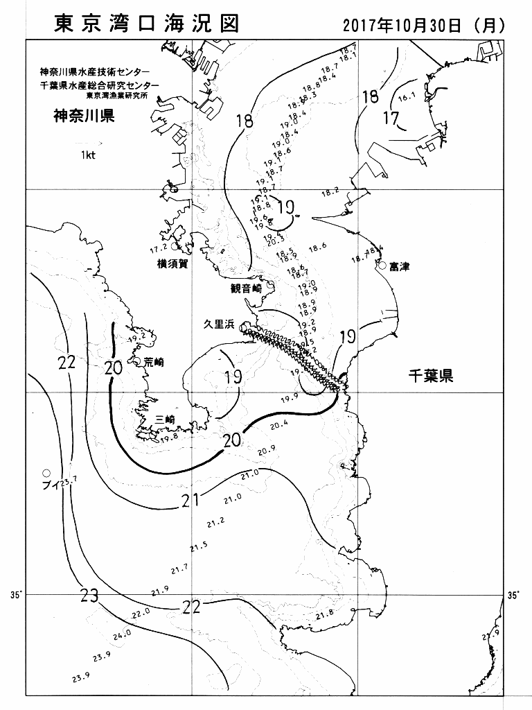 海況図, 東京湾口海況図 検索結果, (水温分布 等を図示)