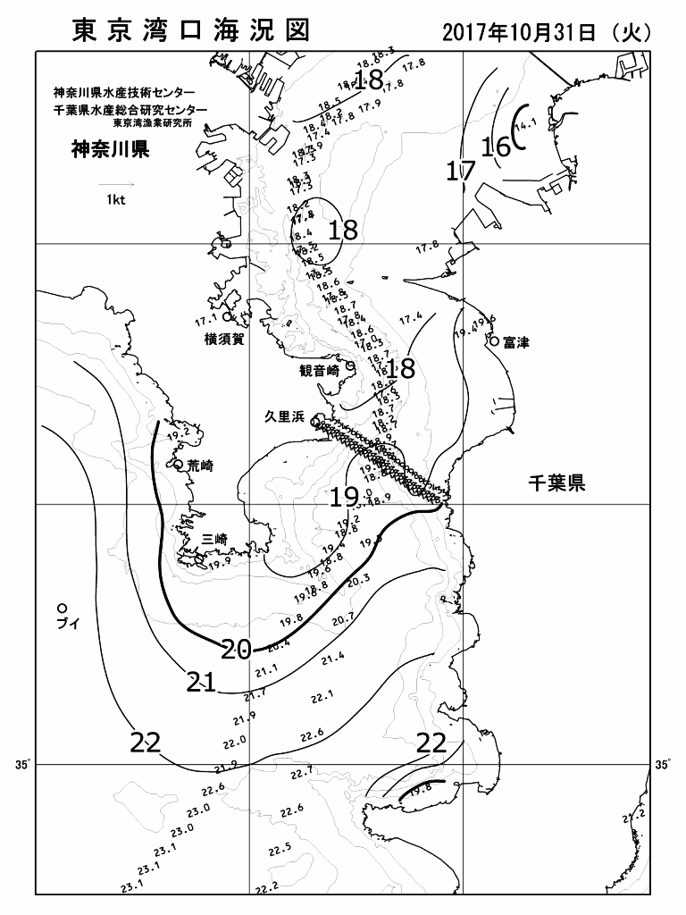 海況図, 東京湾口海況図 検索結果, (水温分布 等を図示)