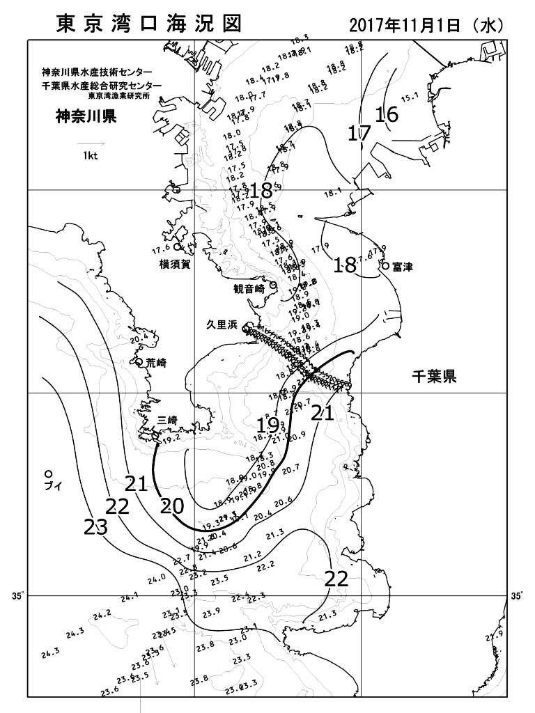 海況図, 東京湾口海況図 検索結果, (水温分布 等を図示)