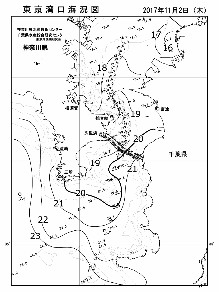 海況図, 東京湾口海況図 検索結果, (水温分布 等を図示)