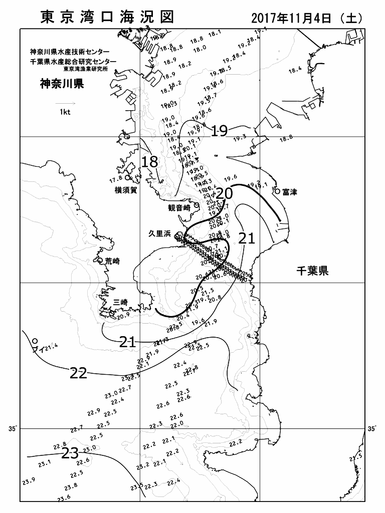 海況図, 東京湾口海況図 検索結果, (水温分布 等を図示)
