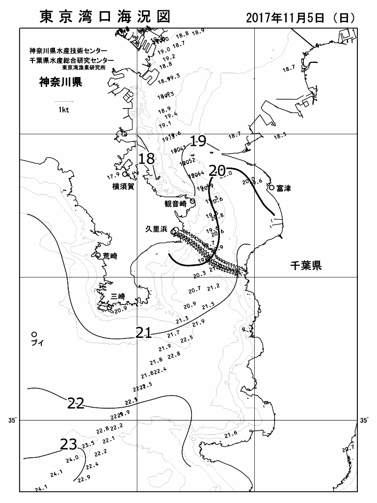 海況図, 東京湾口海況図 検索結果, (水温分布 等を図示)