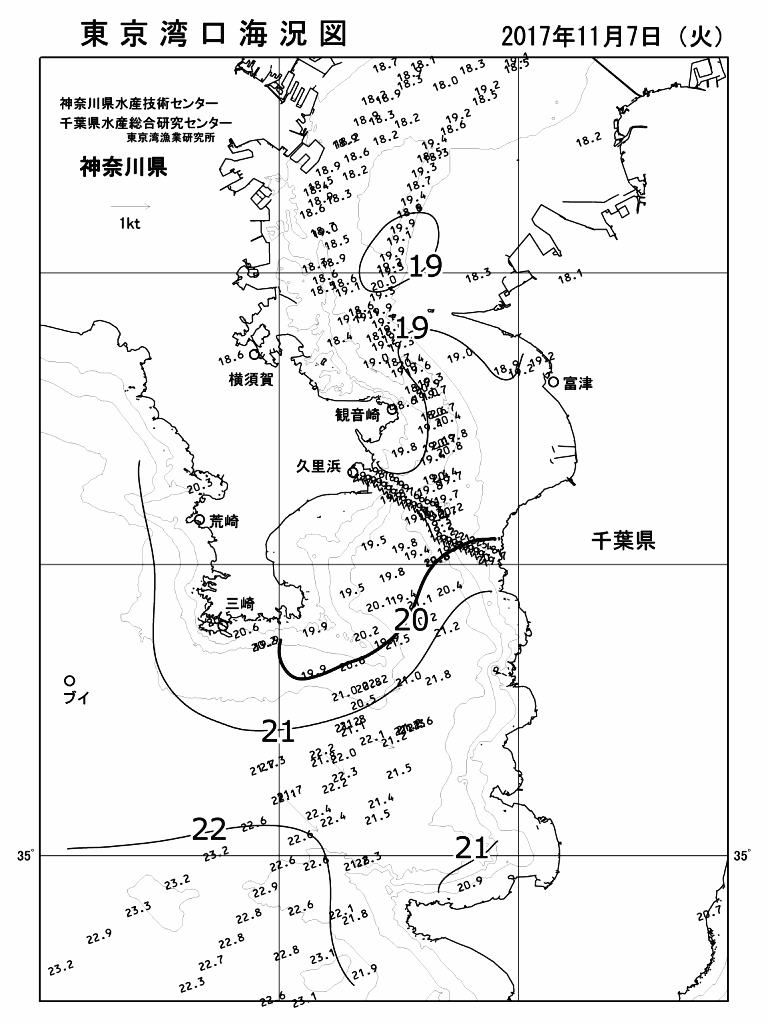 海況図, 東京湾口海況図 検索結果, (水温分布 等を図示)