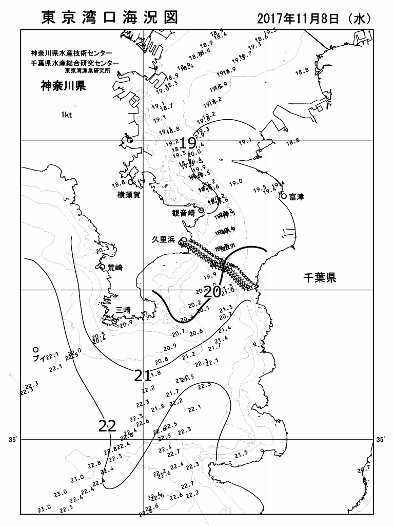 海況図, 東京湾口海況図 検索結果, (水温分布 等を図示)