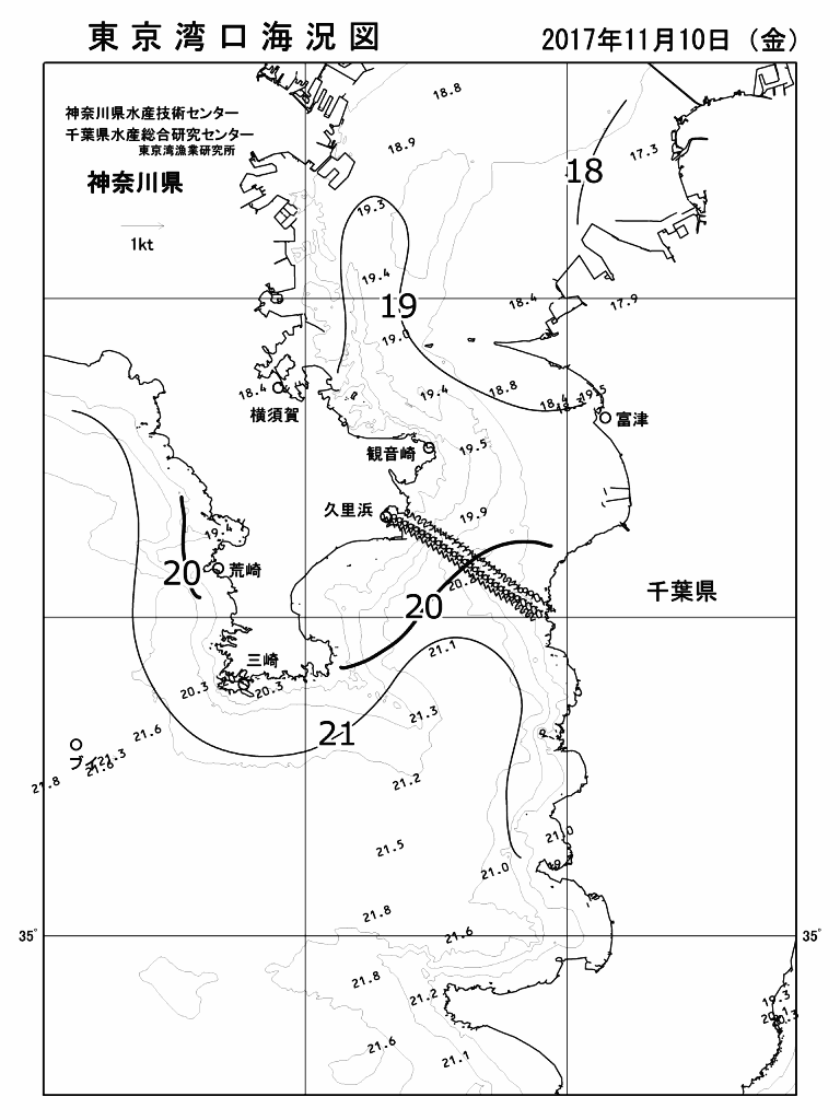 海況図, 東京湾口海況図 検索結果, (水温分布 等を図示)