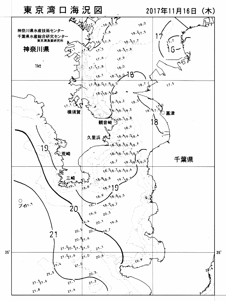 海況図, 東京湾口海況図 検索結果, (水温分布 等を図示)