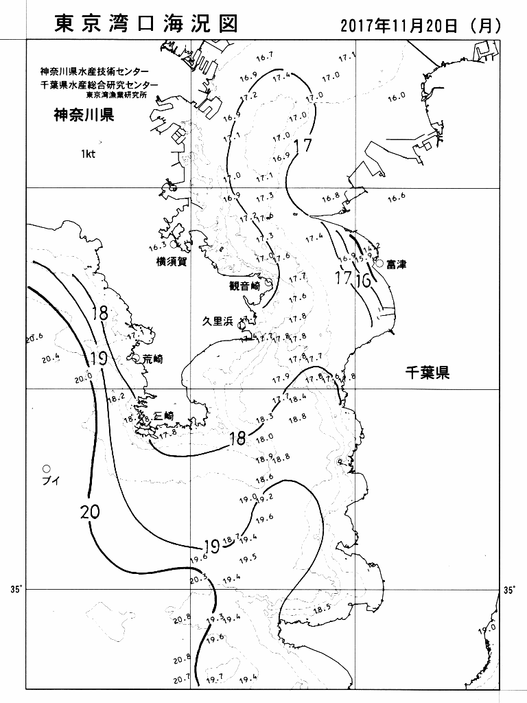 海況図, 東京湾口海況図 検索結果, (水温分布 等を図示)