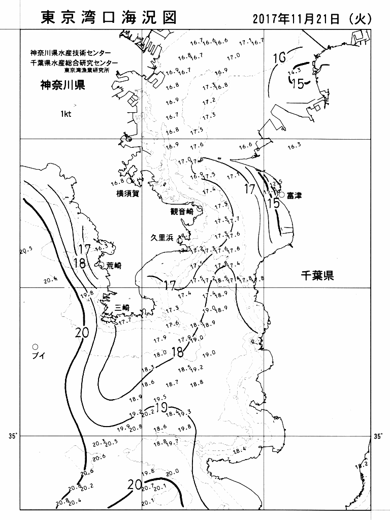 海況図, 東京湾口海況図 検索結果, (水温分布 等を図示)