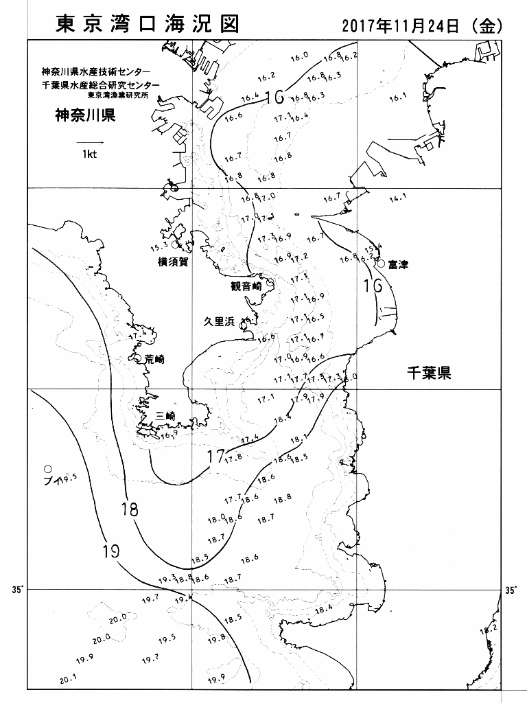 海況図, 東京湾口海況図 検索結果, (水温分布 等を図示)