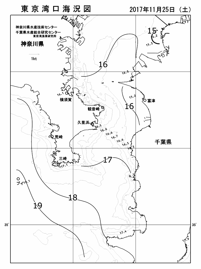 海況図, 東京湾口海況図 検索結果, (水温分布 等を図示)
