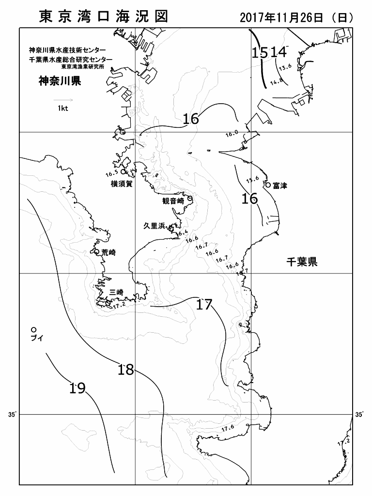 海況図, 東京湾口海況図 検索結果, (水温分布 等を図示)