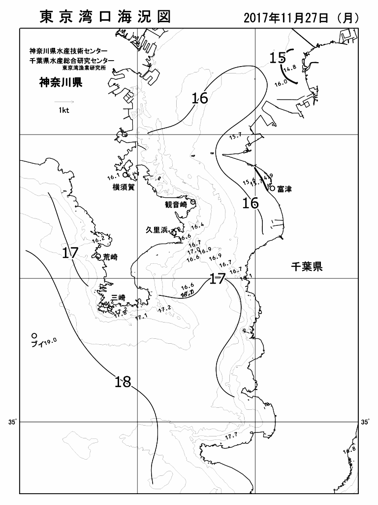 海況図, 東京湾口海況図 検索結果, (水温分布 等を図示)