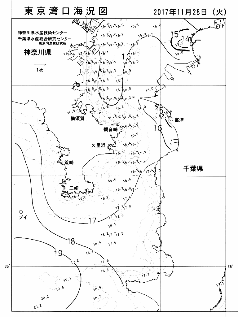 海況図, 東京湾口海況図 検索結果, (水温分布 等を図示)