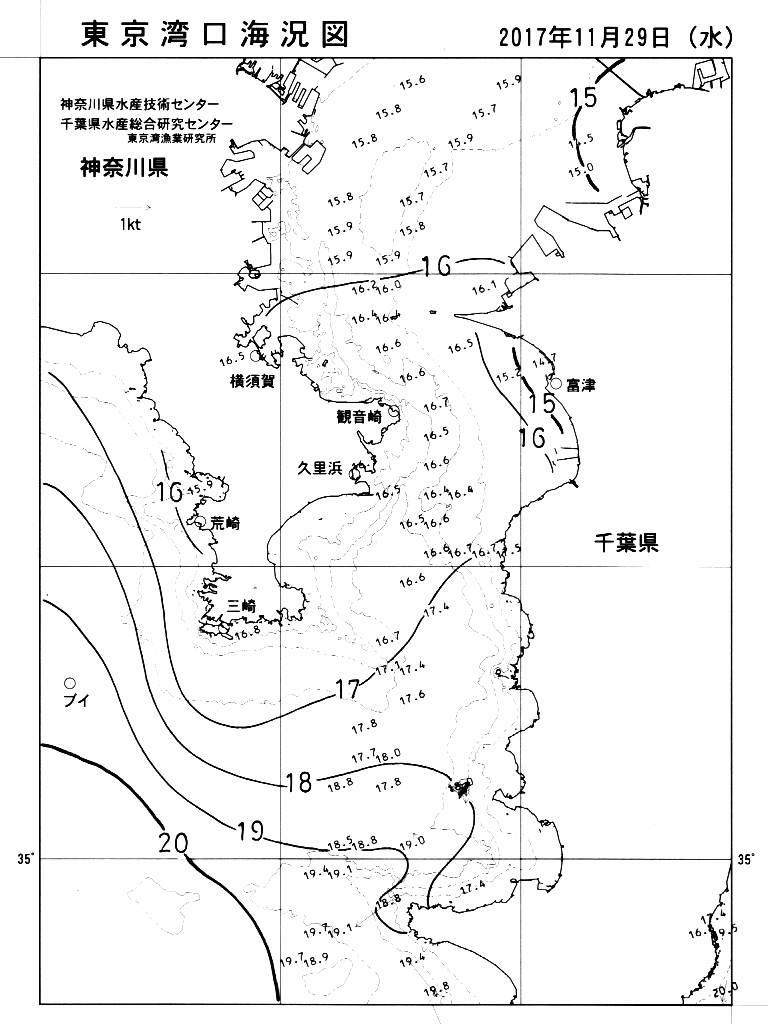 海況図, 東京湾口海況図 検索結果, (水温分布 等を図示)