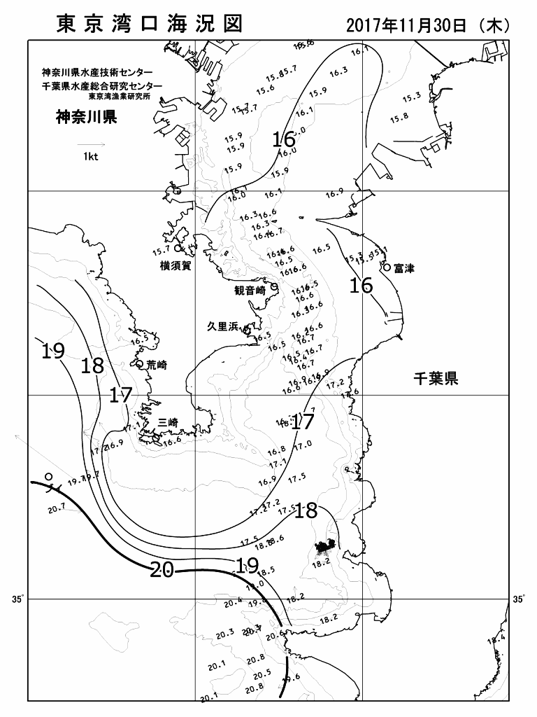 海況図, 東京湾口海況図 検索結果, (水温分布 等を図示)