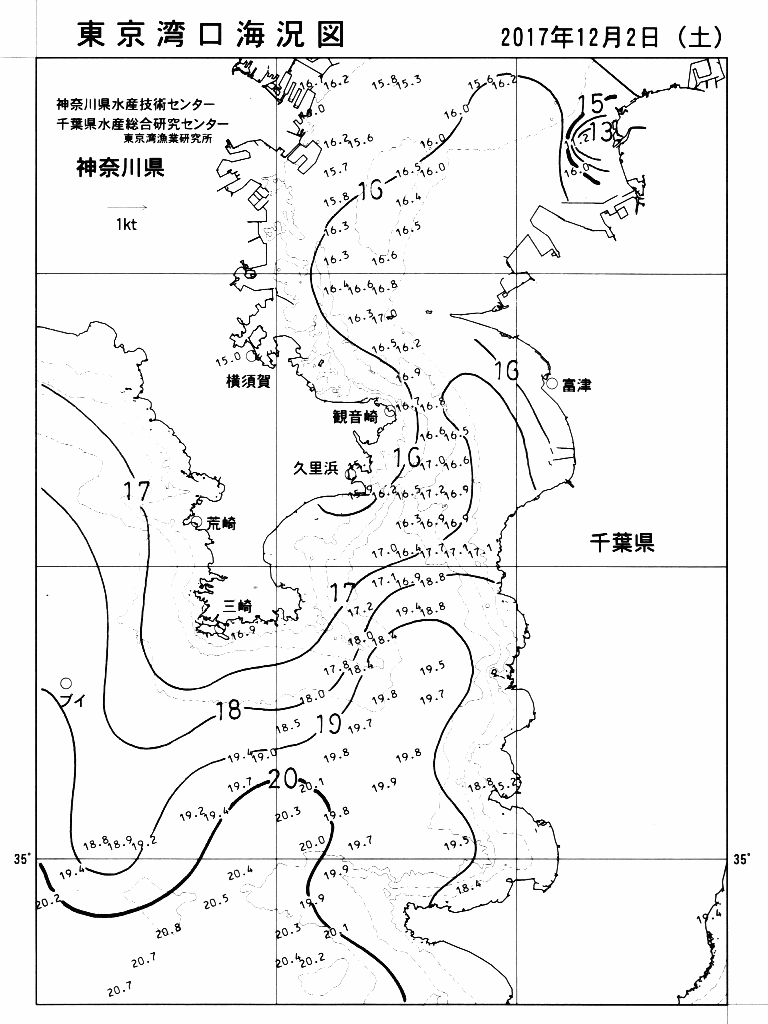 海況図, 東京湾口海況図 検索結果, (水温分布 等を図示)