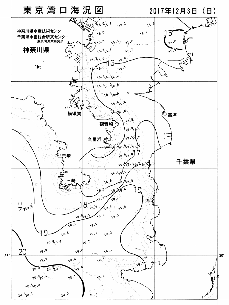 海況図, 東京湾口海況図 検索結果, (水温分布 等を図示)