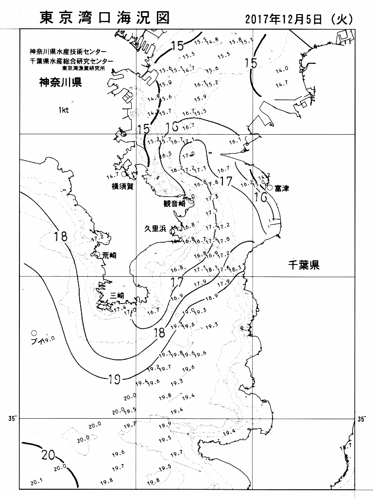 海況図, 東京湾口海況図 検索結果, (水温分布 等を図示)
