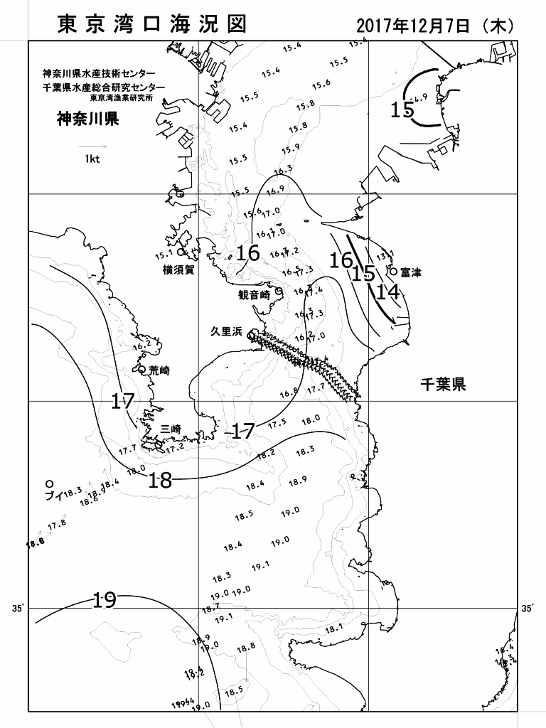海況図, 東京湾口海況図 検索結果, (水温分布 等を図示)