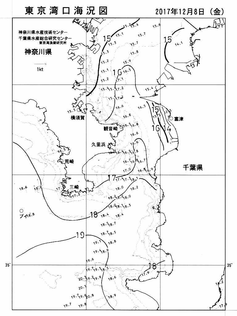 海況図, 東京湾口海況図 検索結果, (水温分布 等を図示)