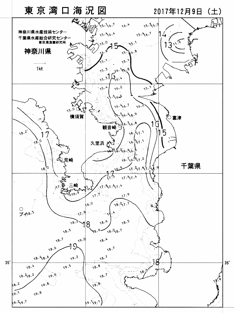 海況図, 東京湾口海況図 検索結果, (水温分布 等を図示)
