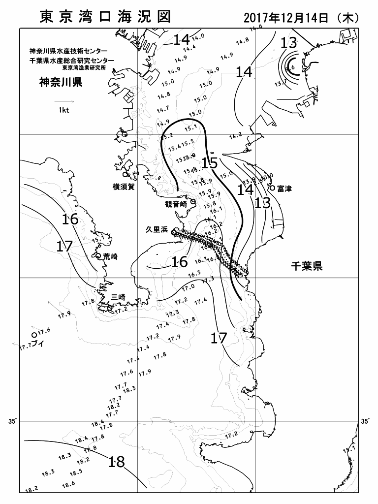 海況図, 東京湾口海況図 検索結果, (水温分布 等を図示)