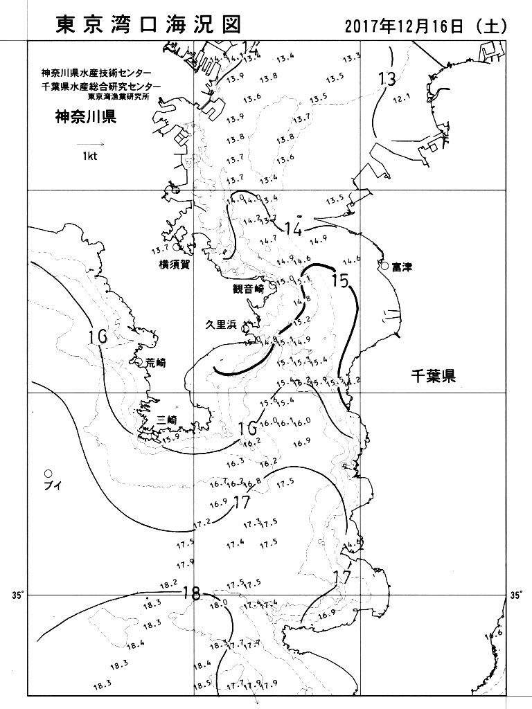 海況図, 東京湾口海況図 検索結果, (水温分布 等を図示)