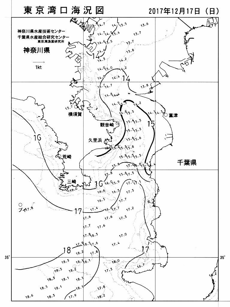 海況図, 東京湾口海況図 検索結果, (水温分布 等を図示)