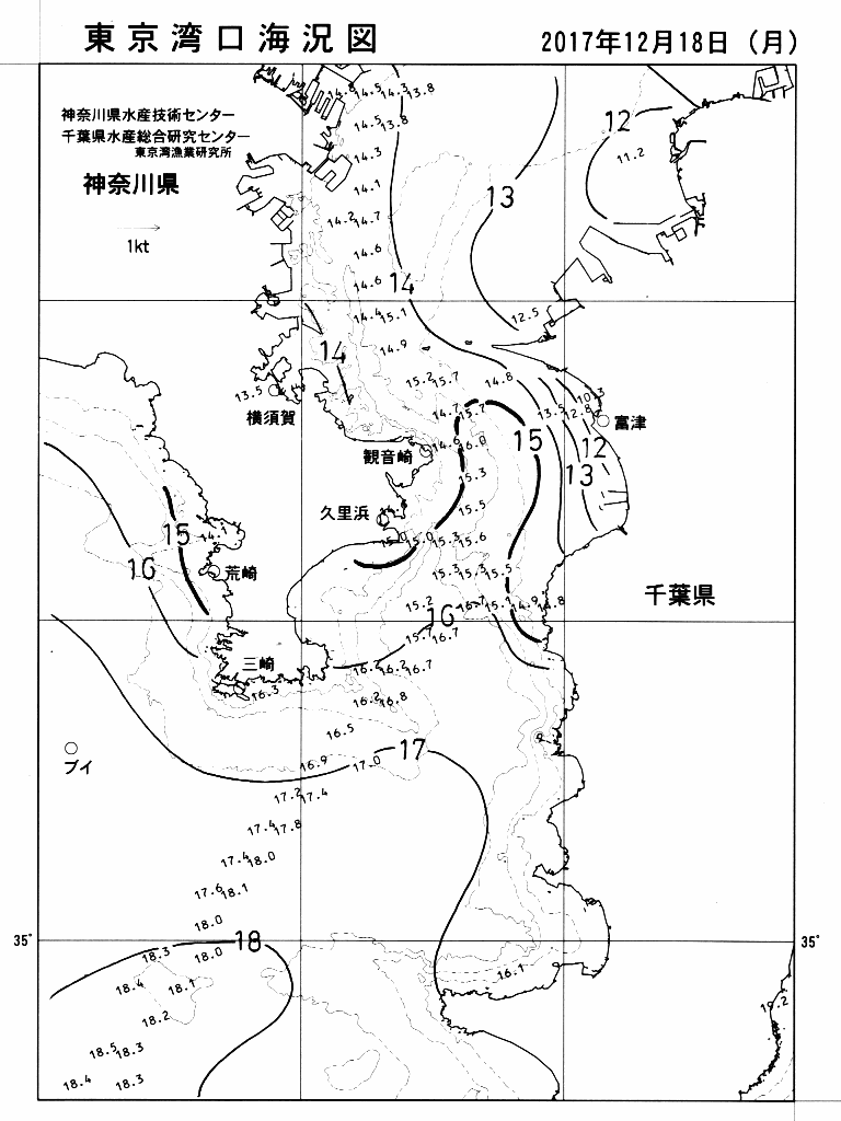 海況図, 東京湾口海況図 検索結果, (水温分布 等を図示)