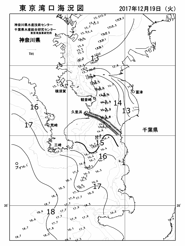 海況図, 東京湾口海況図 検索結果, (水温分布 等を図示)