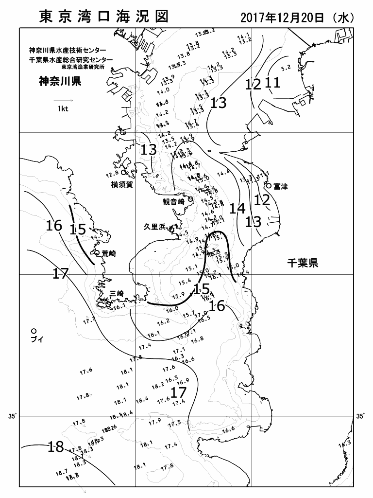 海況図, 東京湾口海況図 検索結果, (水温分布 等を図示)