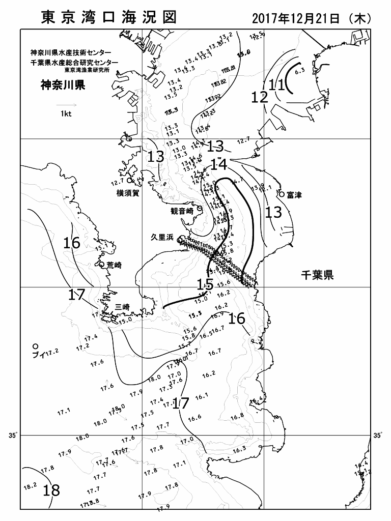 海況図, 東京湾口海況図 検索結果, (水温分布 等を図示)