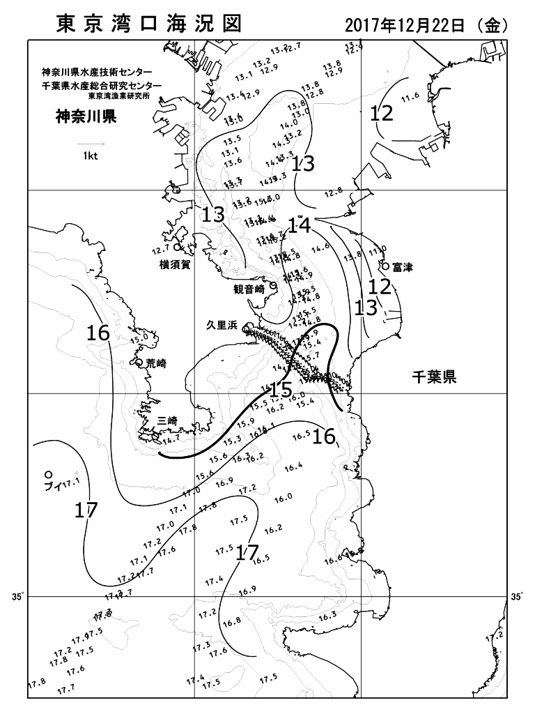 海況図, 東京湾口海況図 検索結果, (水温分布 等を図示)