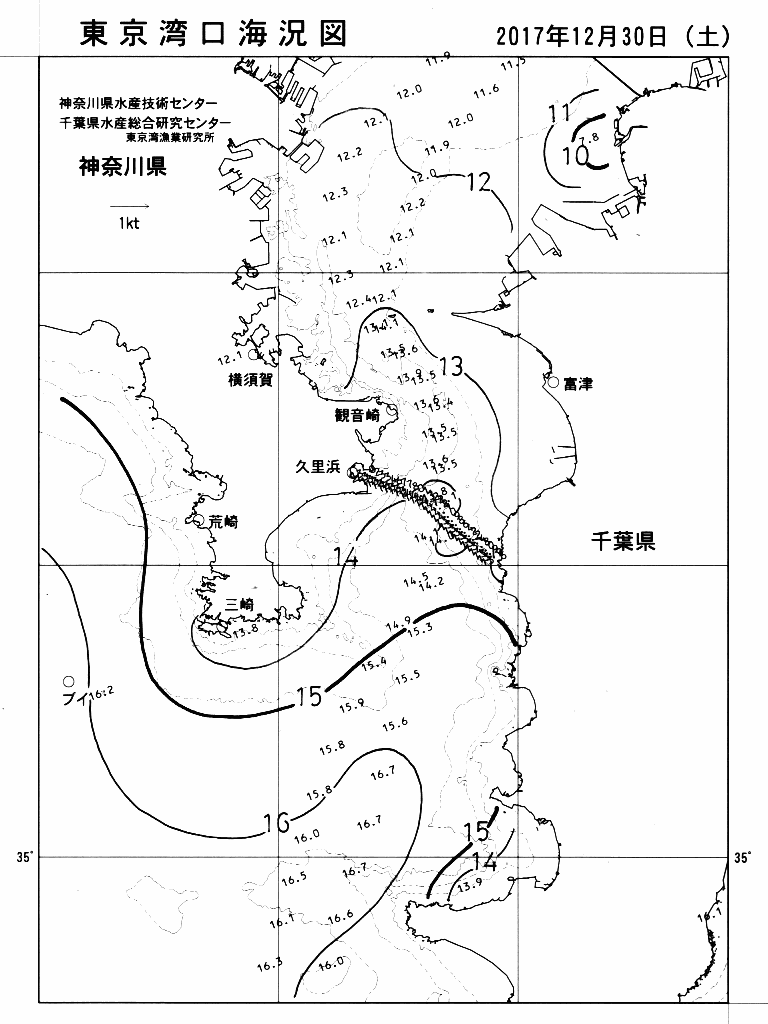 海況図, 東京湾口海況図 検索結果, (水温分布 等を図示)
